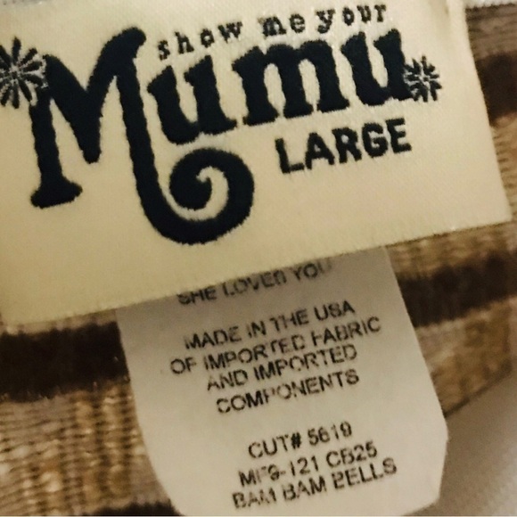 Show Me Your Mumu Brown Striped Bam Bam Bells Size Large NWOT - Picture 4 of 4